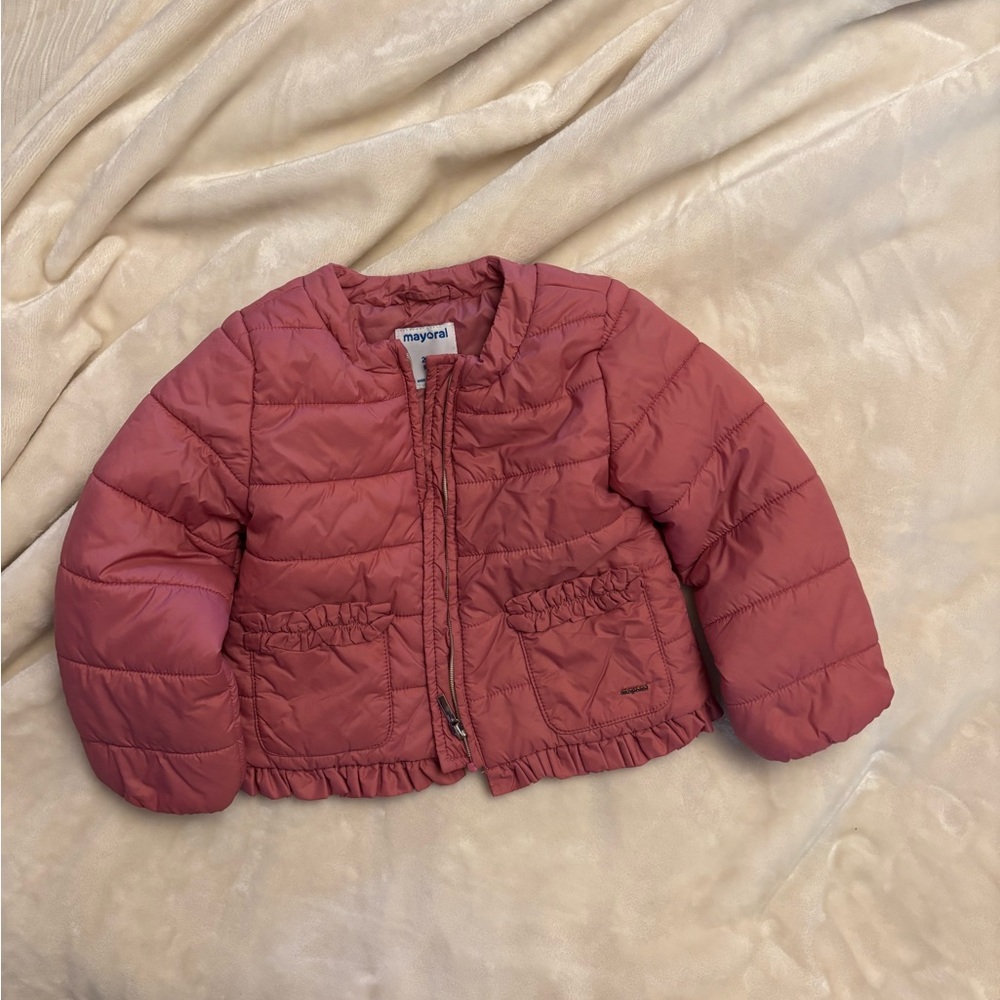 Mayoral Girls’ Lightweight Ruffle Jacket – Size 24m (92cm) – Pink Perfection!